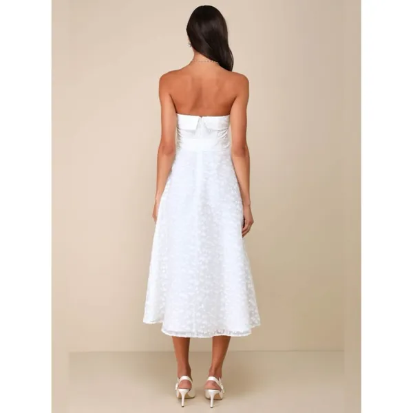 Lulus Enviable Grace White Burnout Strapless Belted Midi Dress Size Large Bridal - Image 2