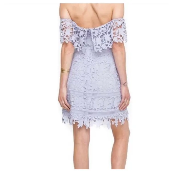 ASTR Off Shoulder Lace Mini Dress S Lavender Scalloped Hem Romantic Coquette‎ - Image 4