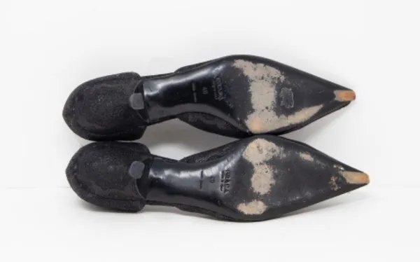 Prada Made In Italy Black Metallic Floral Flower D'Orsay Pointed High Heel Shoes - Image 7