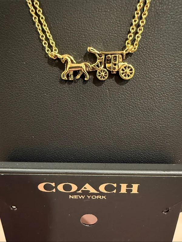 COACH | Gold Plated Traditional Logo Horse & Carriage Pendant Necklace - Image 2