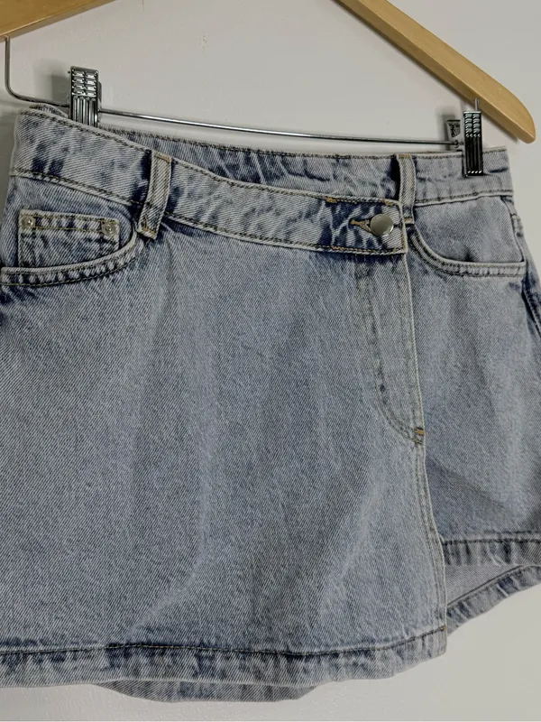 Zara Denim Wrap Skort Light Wash Size S USA 4 Acid Wash 100% Cotton - Image 6