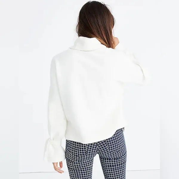 Madewell Mockneck Bell Sleeve Tie-Cuff Top Shirt‎ in Bright Ivory Size Medium - Image 4