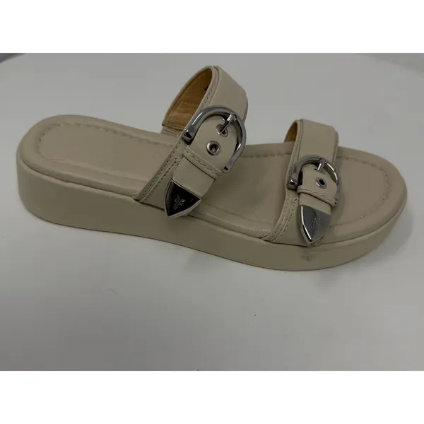 Frye Western Double Buckle Platform Slide Sandal Beige Leather Women Size 8 - Image 4
