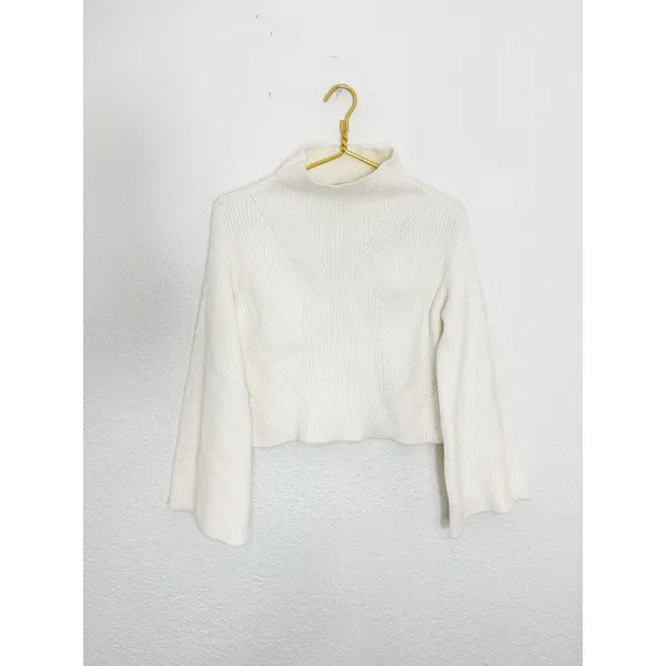 Anthropologie Maeve Katey Mock Neck Bell Sleeve Sweater Cream Size XXS - Image 4