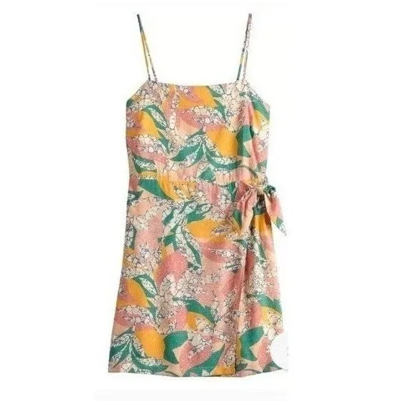 Nine West Women Multicolor‎ Tropical Print Faux Wrap Mini Dress Square Neck NWT - Image 12