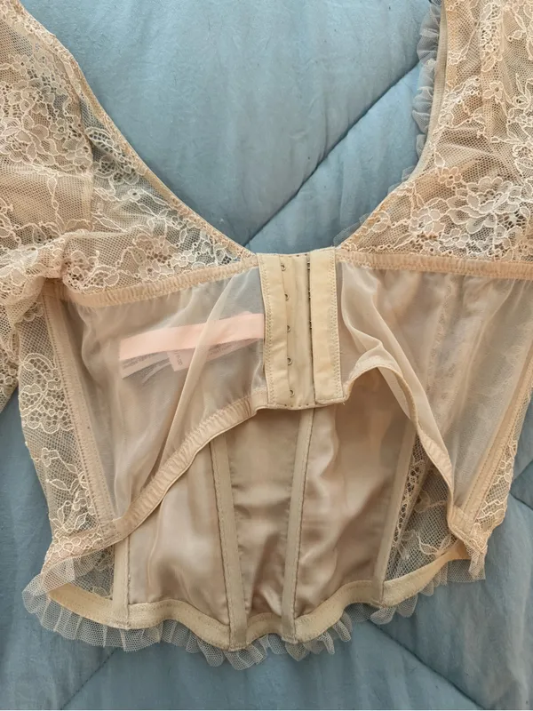 Victoria's Secret Blush Lace Beaded Corset Crop Top - Image 3