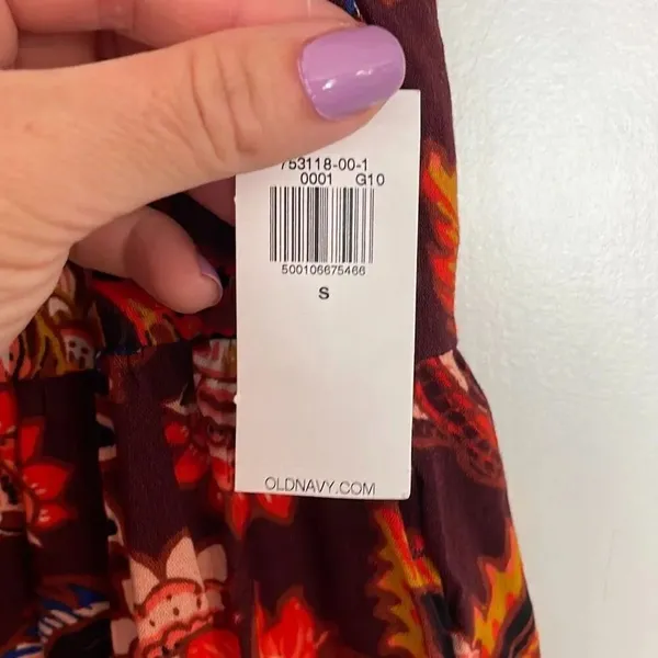 Old Navy NWT orange floral tie back dress small - Image 4