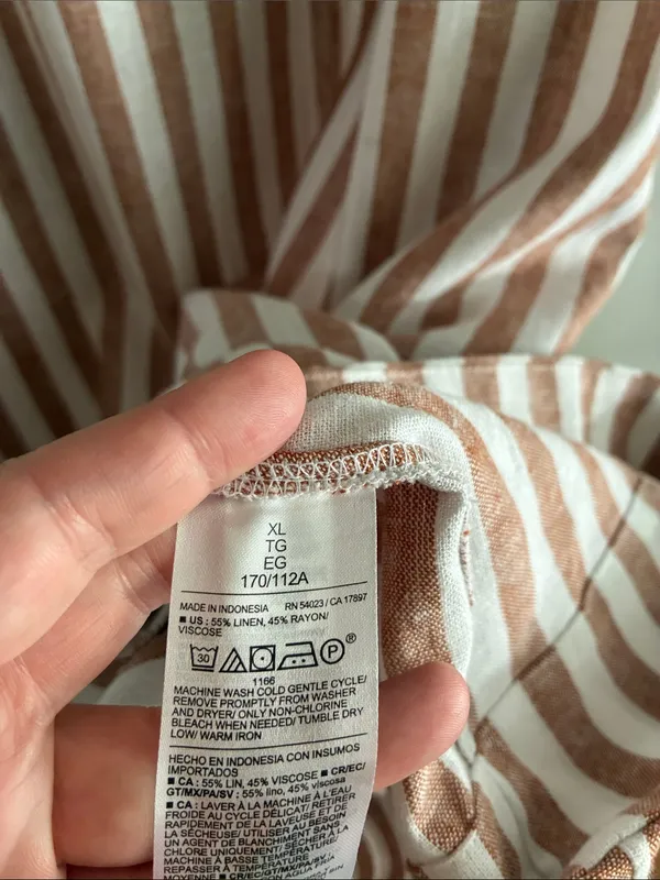 Old Navy Linen Blend Striped Shift Dress XL Tan White Sleeveless Mini - Image 5