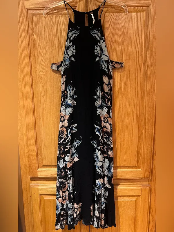 Free People Back To You Side Cut-Out Halter Midi Floral Dress Black Size Medium - Image 4