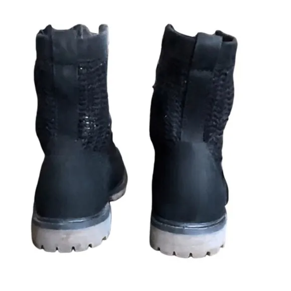 Timberland Black Lace Up Combat Boots Textured Shaft Chunky Sole Women's Size 7 - Image 8