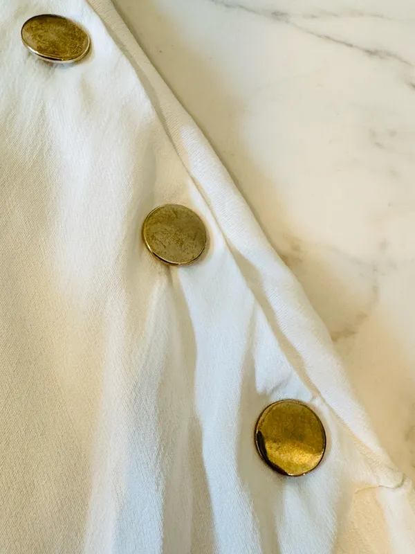 Zara Cream Blouse Gold Buttons Piping Office S - Image 8