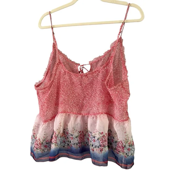 Arizona Jeans Sheer Mesh Floral Peplum Cami Top Size XL Red White Blue - Image 2