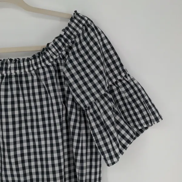Abercrombie & Fitch Top Women’s S Black White Gingham Off Shoulder Bell Sleeve - Image 14