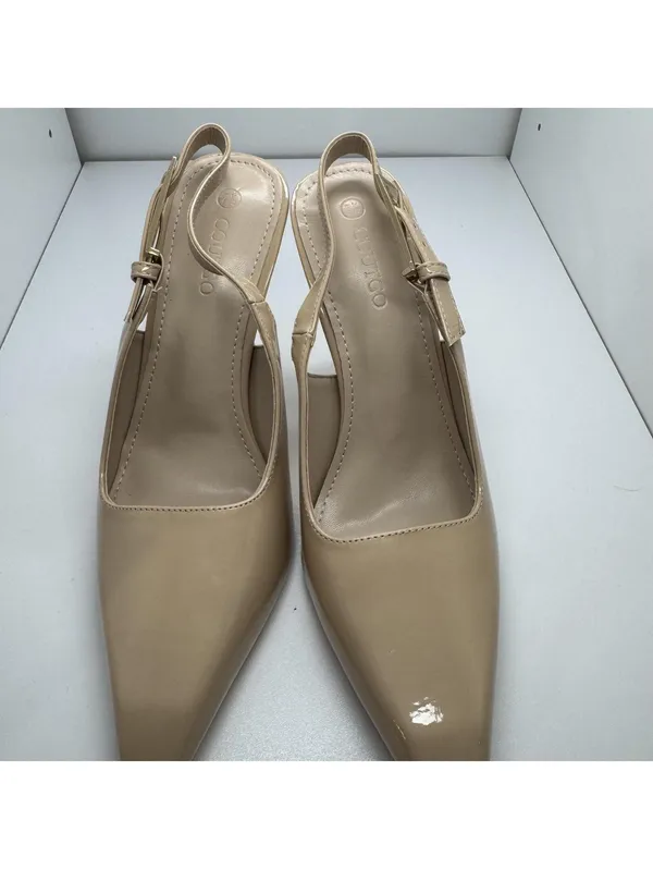 Elegant Nude Patent Leather Slingback Stiletto Heels Size 7.5 - Image 5