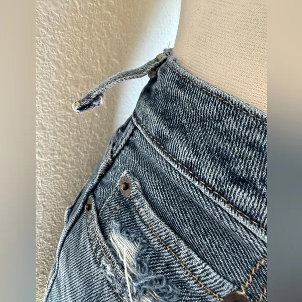 Abercrombie & Fitch Distressed Raw Hem‎ Denim Mini Skirt – Size 0 Y2K Style - Image 5