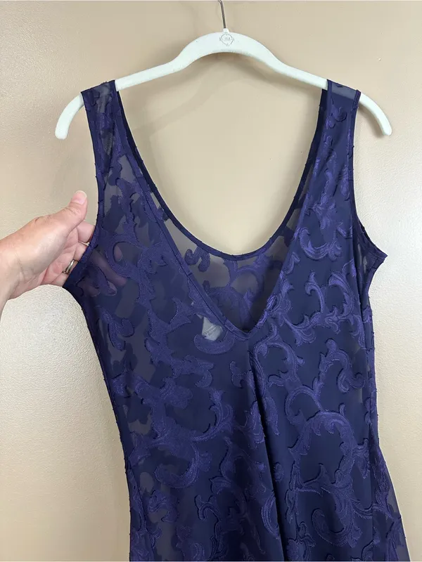 Vintage 90s Victoria’s Secret Gold Label Purple Maxi Slip Dress Sheer Scroll S - Image 6