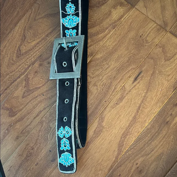 Free People Black 100% Cotton Floral Embroidered Belt Size S/M - Image 2