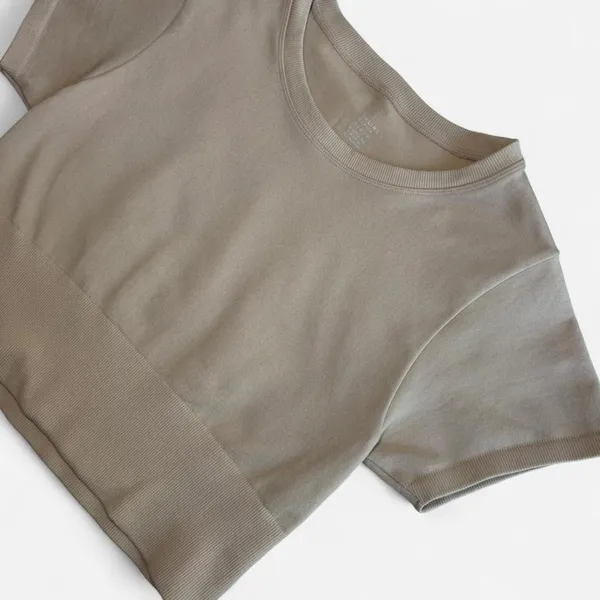 OFFLINE by Aerie Women M Cropped T-Shirt Short Sleeve Cream Beige - Image 5
