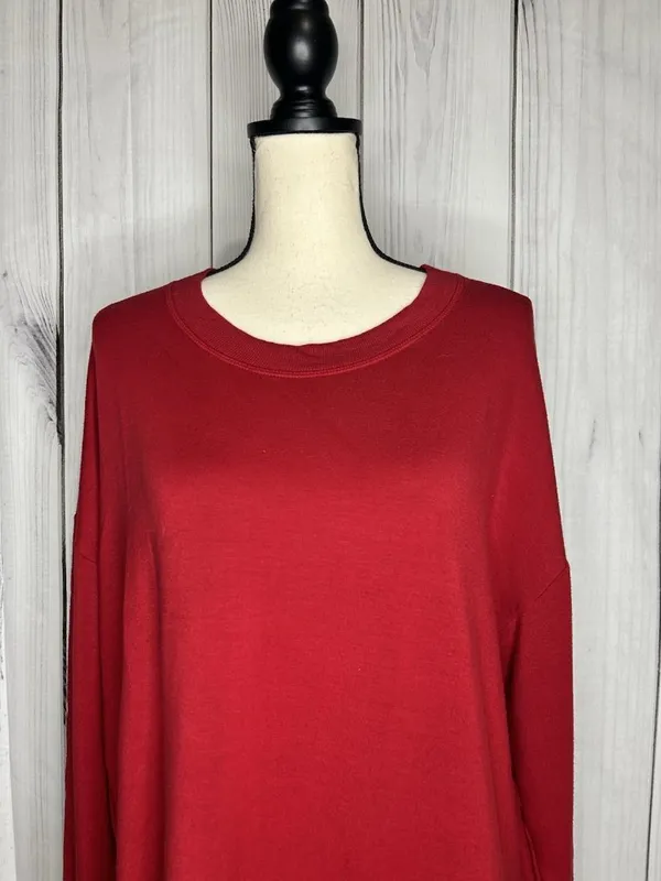 Athleta Coaster Luxe Sweatshirt Red Tencel Modal Pullover Sz L High Low Hem - Image 2