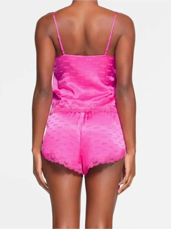 SKIMS Hot Pink Jacquard Lace PJ set size M - Image 3