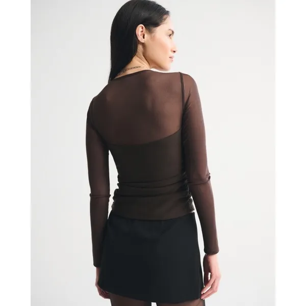 Abercrombie & Fitch Women's Bra Free Long Sleeve Mesh Plunge Top Brown Size XXS - Image 4