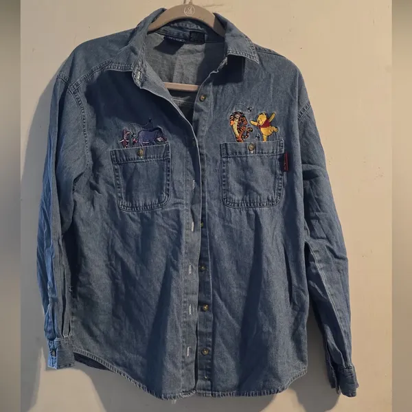 Disney Blue Denim Shirt with Embroidered Characters - Image 3