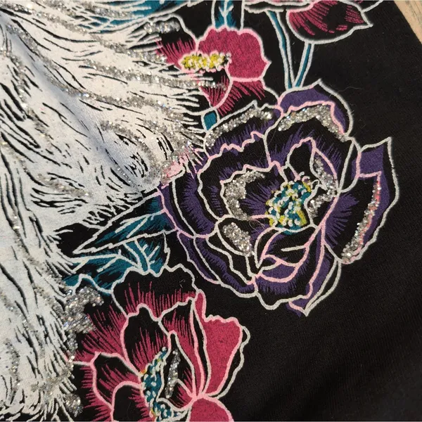 VTG 80s Persian Cat Kitten Floral Glitter Graphic Sweatshirt Crewneck Pullover - Image 3