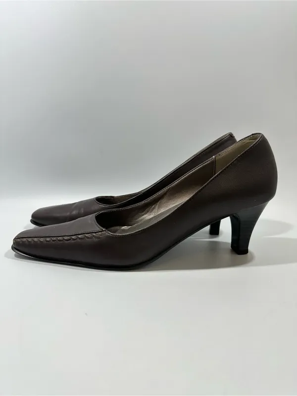 David Tate Brown Leather Square Toe Pumps Heels Women’s 7.5 SS Super Slim - Image 3
