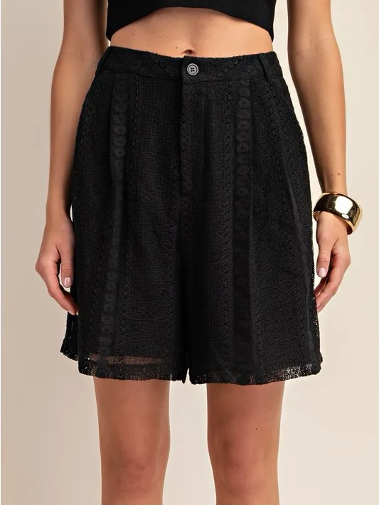 Boutique Black Embroidered Lace Shorts Lined Boho Chic - Image 5