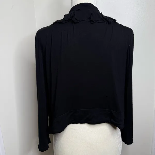American Rag Black Open Front Ruffled Cardigan Sz Large Rayon Spandex Versatile - Image 3