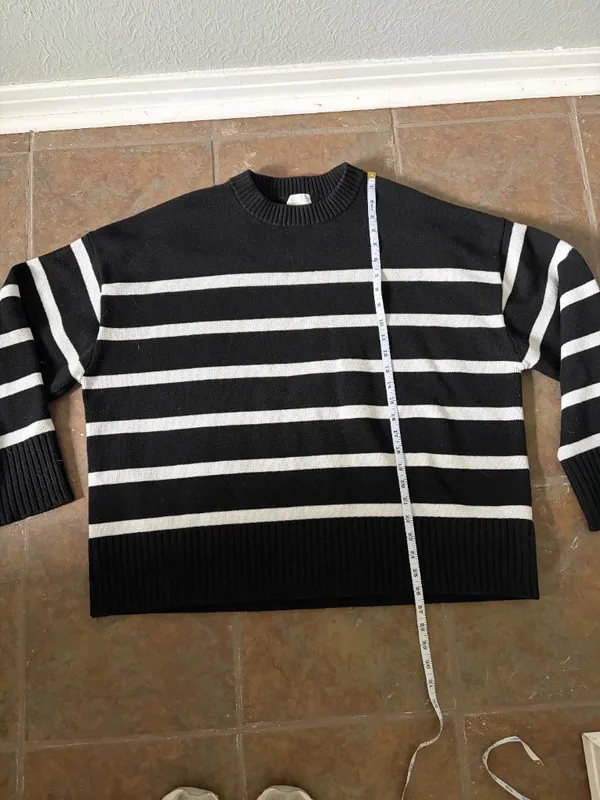 Black & White Striped Crewneck Sweater - Image 6