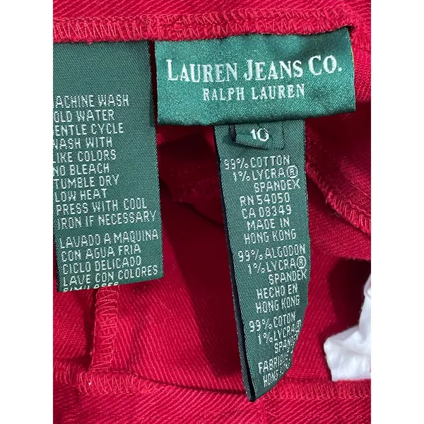Lauren Jeans Co Jeans Size 10 Red High Rise Gold Button Preppy Holidays - Image 5