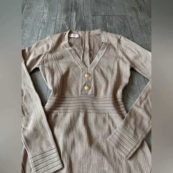 🍒AMTIOUS Elegant Tan Knit Dress - Image 6