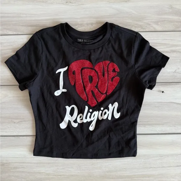 True Religion I Love True Religion Crew Neck T-Shirt Black Small NWT - Image 3