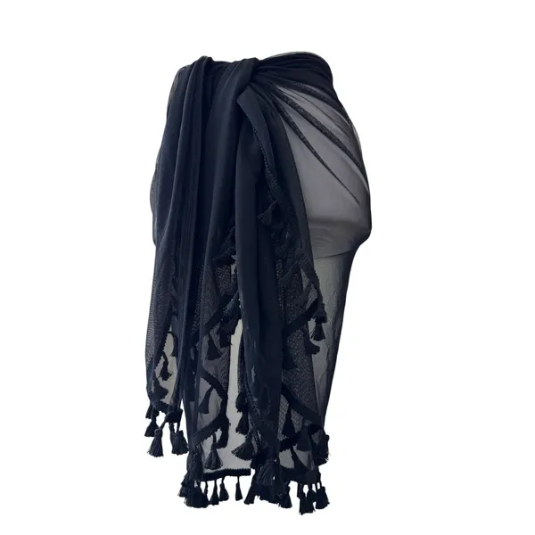 NWT Lulus Sheer Black Tasseled Versatile Shawl Scarf Sarong Cover-Up - Image 6