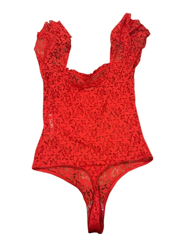 INTIMATELY FREE PEOPLE OLIVIA Red Floral Lace One-Piece Thong Bodysuit M - Image 4