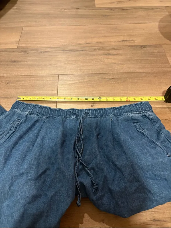 Old Navy straight leg Billie drawstring pull on trouser pants denim blue size XL - Image 7