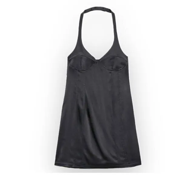 NEW ZARA Satin Bustier Mini Dress Black LARGE - Image 12