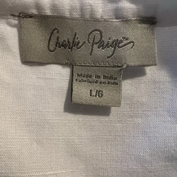 Charlie Paige Women’s Top Large Linen Blend Embroidered Roll Tab Sleeves‎ - Image 3