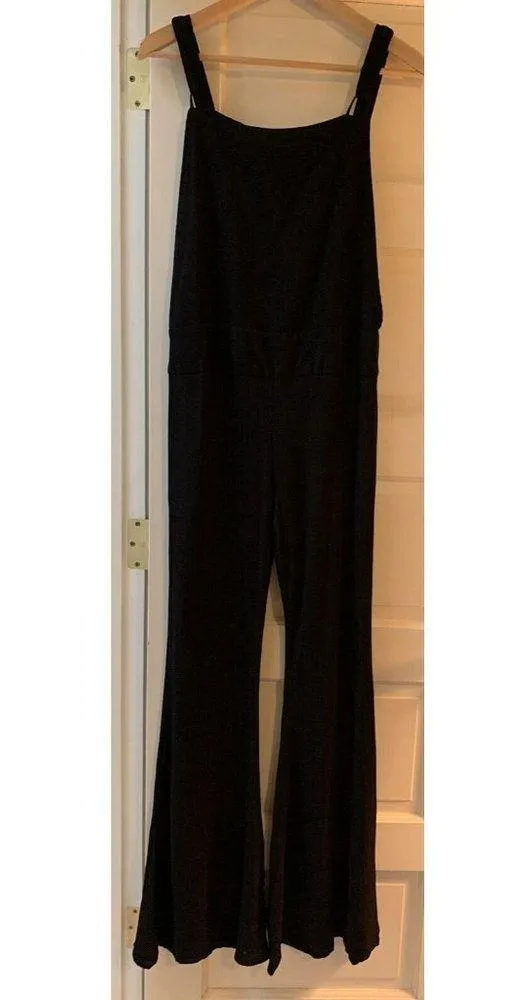 Party Jumpsuit Overalls Black Rayon Flare Cut - Size Medium - Image 7