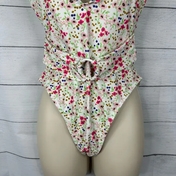 Lulus Womens size Medium Vacation Calling White Floral O-Ring One Piece Swimsuit - Image 5