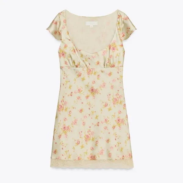 Zara mini satin‎ floral dress with lace - Image 3