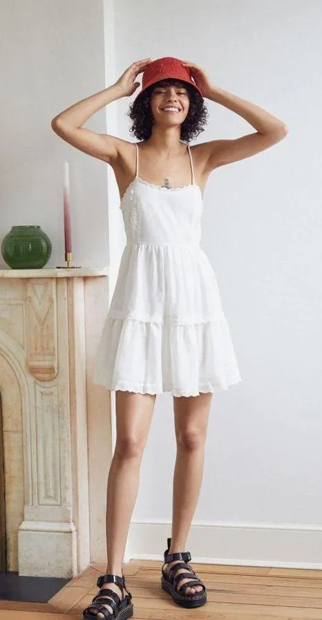 Kendall & Kylie White Scallop Babydoll Mini Dress - Image 3