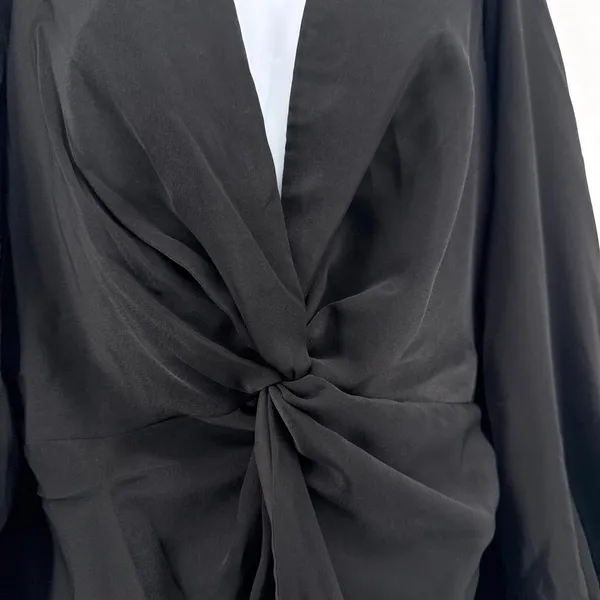 Showpo Billie Twist Front Mini Dress 8‎ Black Long Puff Sleeve Plunge Deep V NWT - Image 5