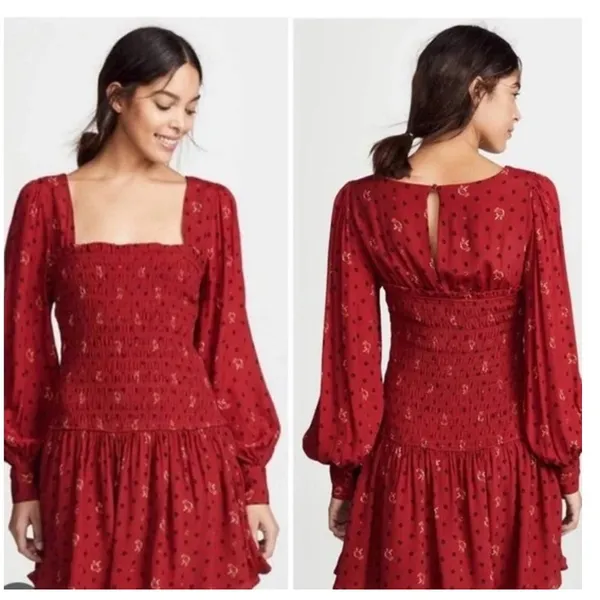 Free People Ruby Combo Two Faces Smocked Mini Dress Red Boho‎ Small NWT - Image 14