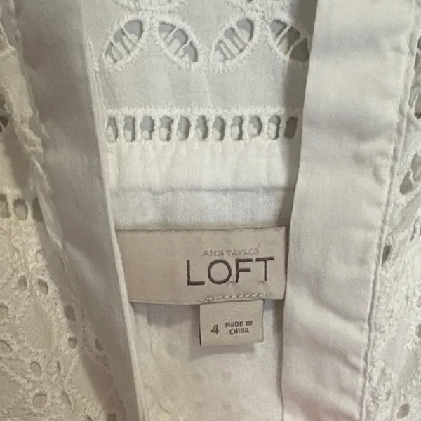 LOFT White Eyelet lace Sleeveless Mini Dress 4 with split v neck - Image 2
