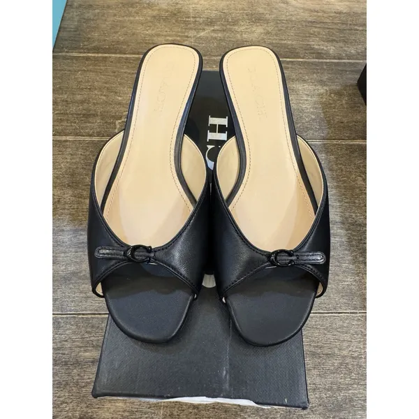 Coach Bow Kitten Heel Sandals in black leather Size 6.5 Peep Toe - Image 3