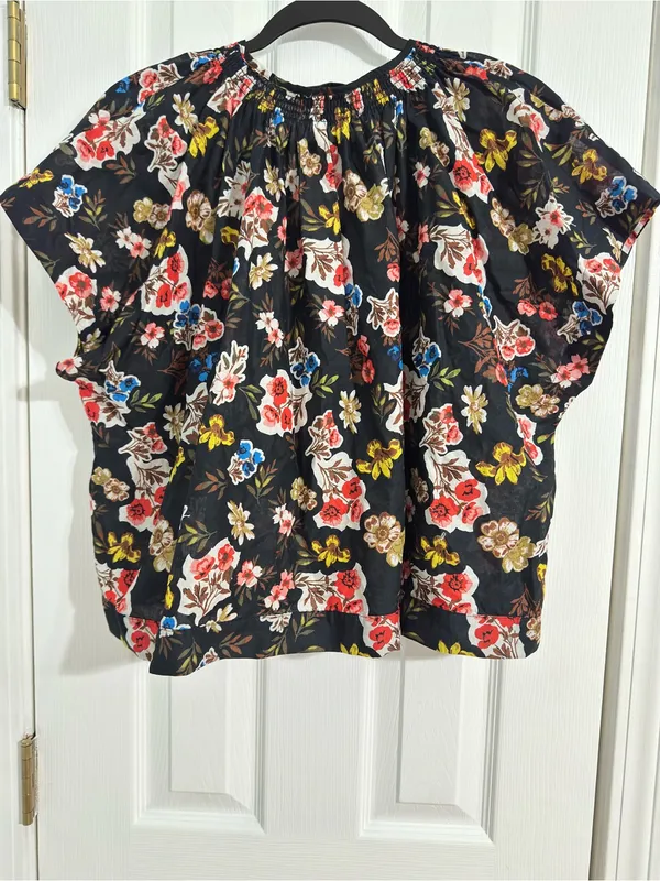 Marc New York Jeans Floral Oversized Blouse XL Black Multicolor Tassel Tie - Image 4