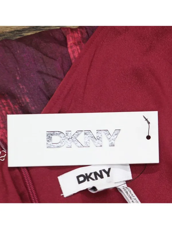 NWT DKNY Womens Abstract V-Neck Belted Dress Midi Brush Stroke Brown Multi 10 - Image 10
