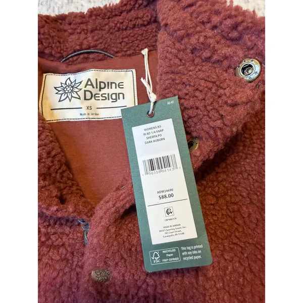 Alpine Design‎ Women S Sherpa Fleece Pullover Sweatshirt Dark Auburn NWT - Image 3